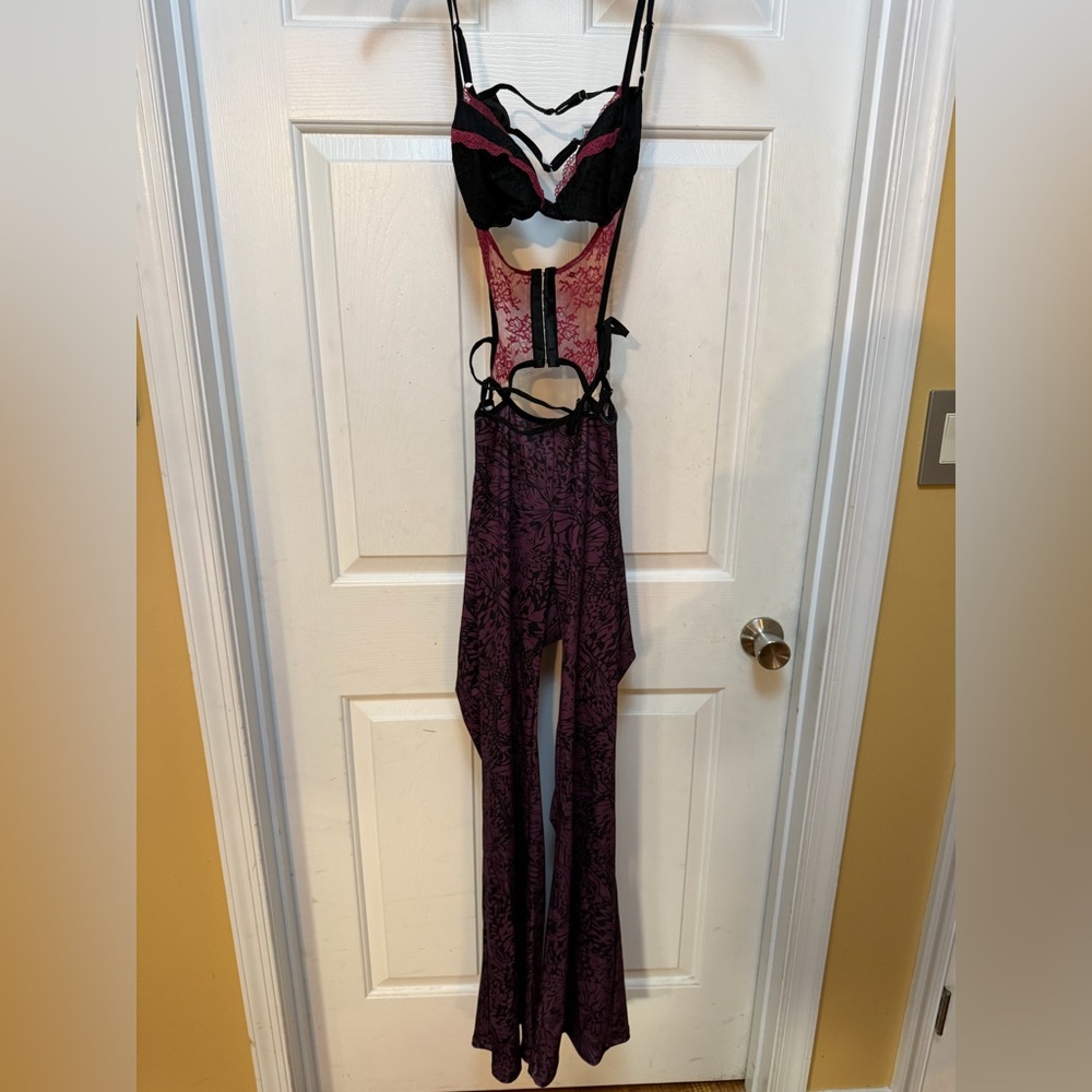 Elegant Black and Pink Lace Bodysuit